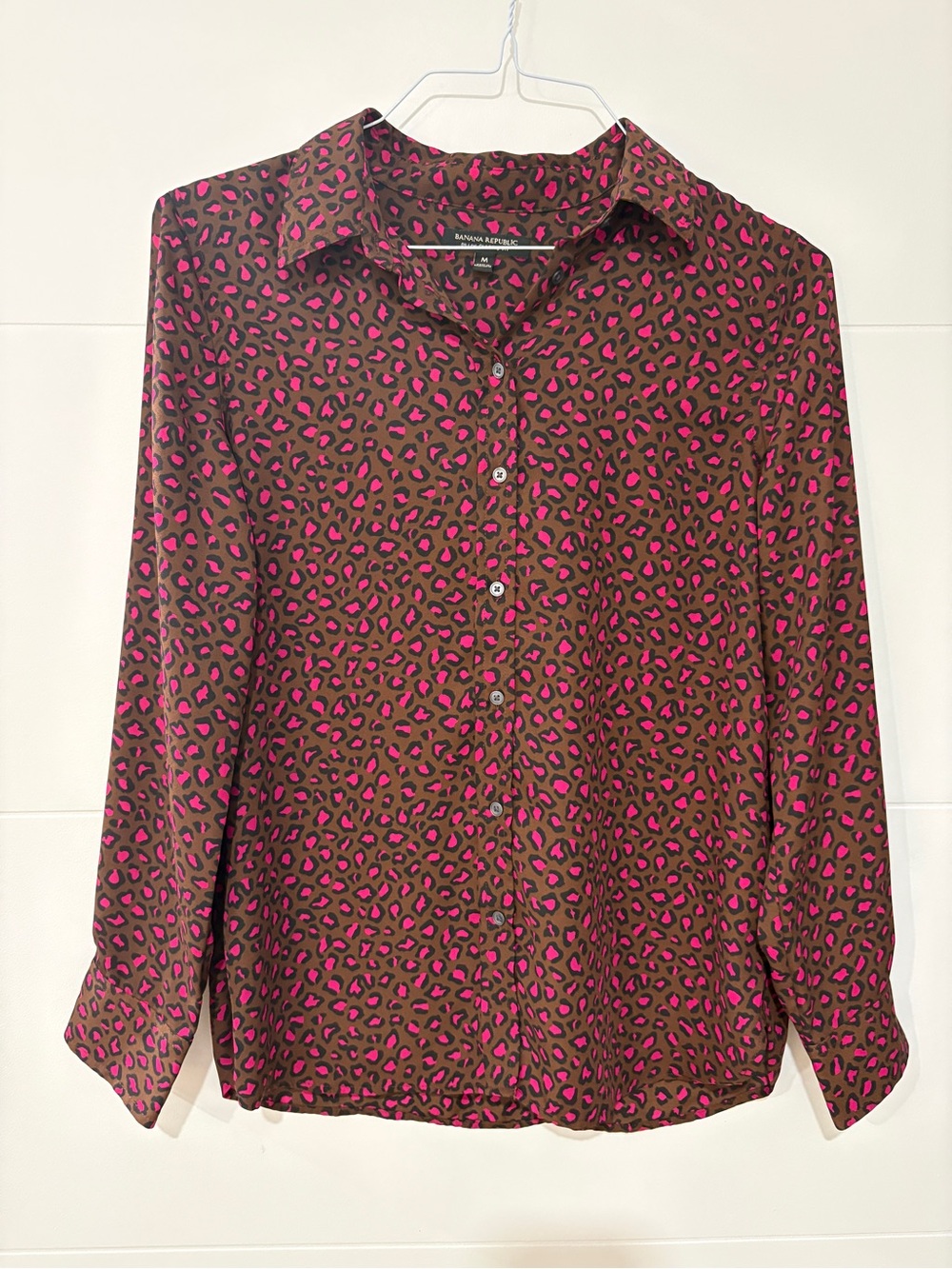 Banana Republic Brown & Hot Pink Leopard Print Button-Down Shirt
